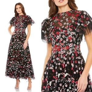 NEW | Mac Duggal Floral Embellished Tea Length Embroidered Dress 20323